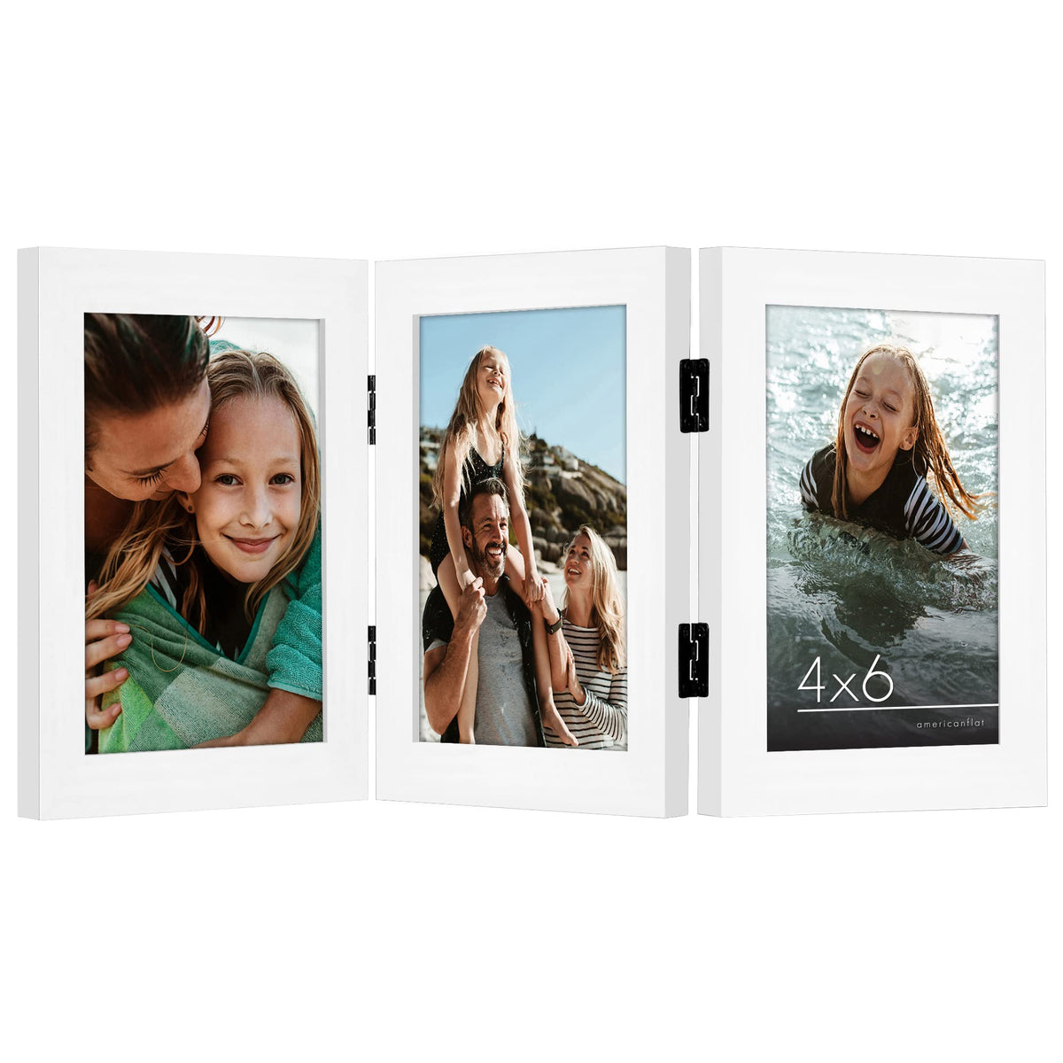 Americanflat Hinged 8x10 Picture Frame with Shatter-Resistant Glass - Double Picture Frames with Engineered Wood - Signature Collection - Photo Frame for Tabletop Display - Black
