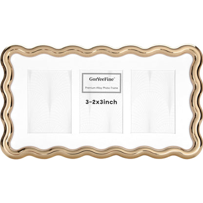 3-2x3'' Silver Heavy-Duty Zinc Alloy Picture Frames,Wave Design Silver Picture Frame Multi 3x2'' Photo Frame,with Black Premium Velvet Backing,for Desktop and Wall Hanging.