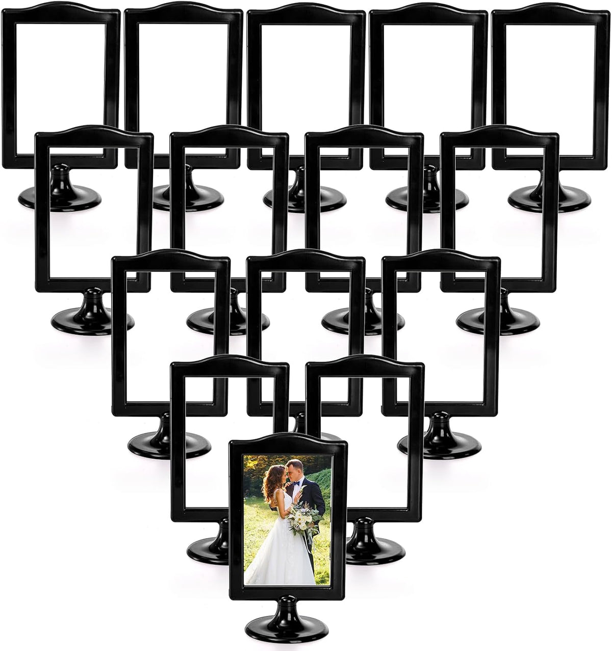 Lawei 10 Pack Double Sided Standing Picture Frames, 4x6 Inch Plastic Pedestal Photo Frame Bulk, Two Sided Vertical Picture Holder with Inserts & Base, Black Display Frame for Wedding Table Number Menu