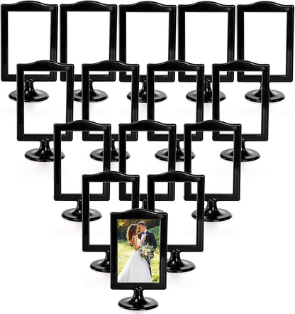 Lawei 10 Pack Double Sided Standing Picture Frames, 4x6 Inch Plastic Pedestal Photo Frame Bulk, Two Sided Vertical Picture Holder with Inserts & Base, Black Display Frame for Wedding Table Number Menu