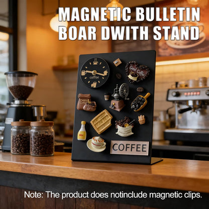 Magnet Board 7.87 x5.31 x 3.93 Stand Mini Black Metal Tabletop Memo Standing Magnetic Board for Desk - Magnetic Display for Back to School Menu Table， Photos，Memos (Black*2, 20 * 13.5 * 10cm)