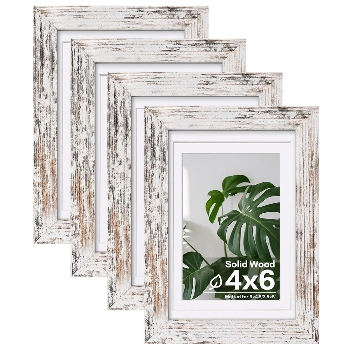 Egofine 8x10 Picture Frames Set of 4, Made of Solid Wood Covered by Plexiglass 4x6 and 5x7 with Mat or 8x10 without Mat, for Table Top Display and Wall Mounting Photo Frame Black