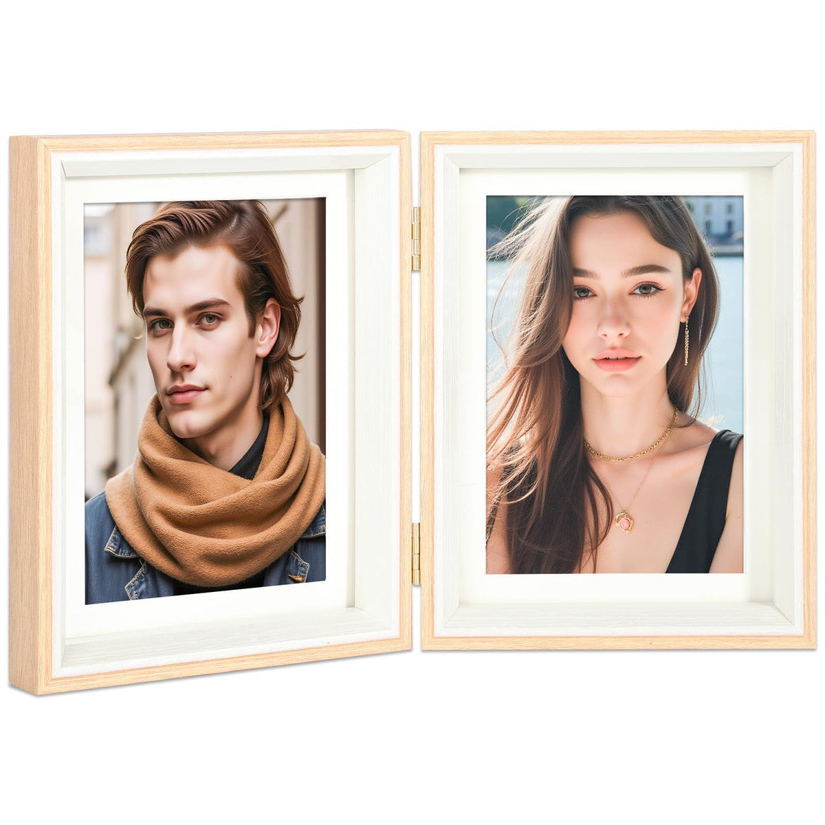 5x5 Double Hinged Picture Frame with Real Glass, PS06-WGB5