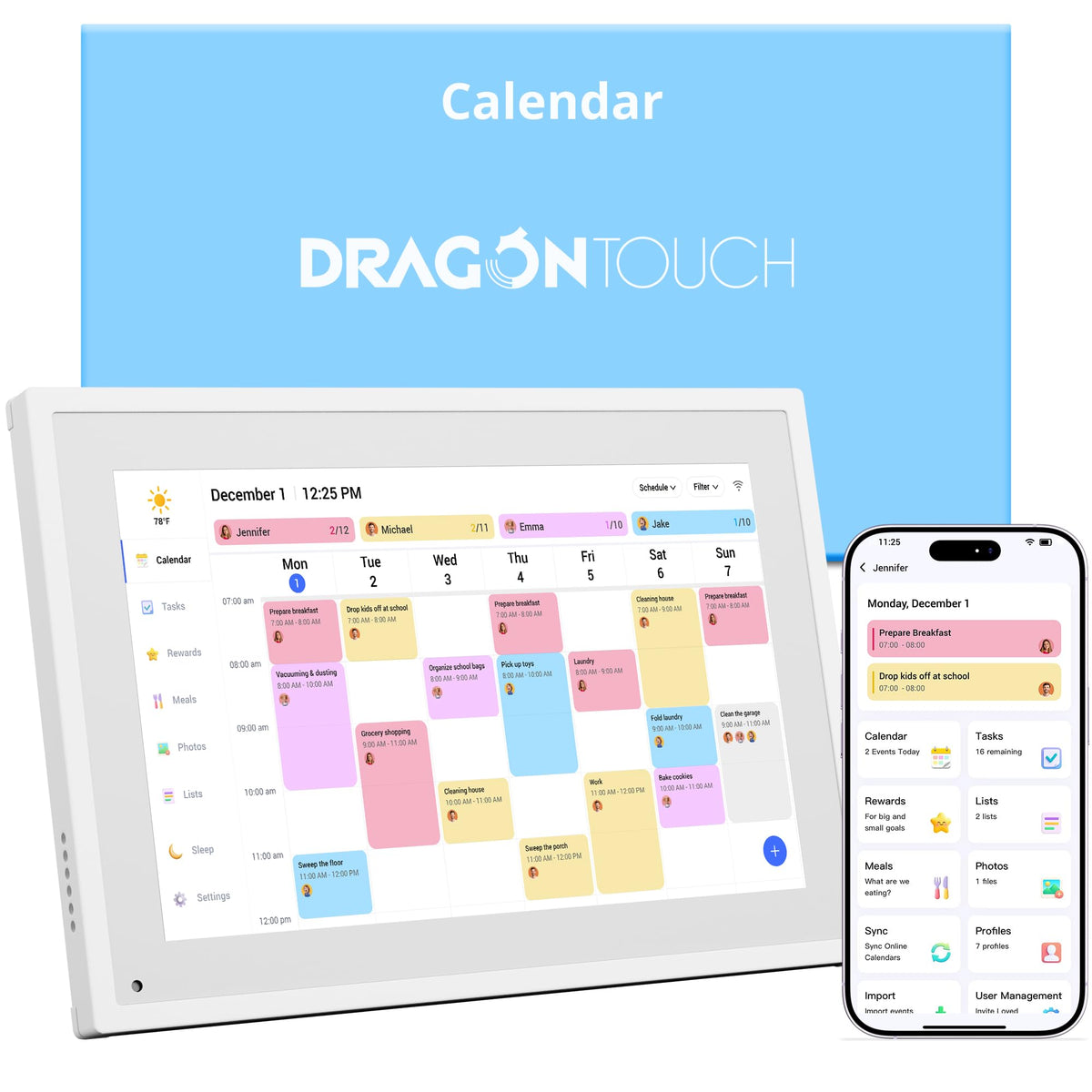 Dragon Touch 15.6" digital calendar chore chart – 1080P full HD interactive touchscreen, smart family planner, Hearth Display wall & desk mountable for seamless scheduling