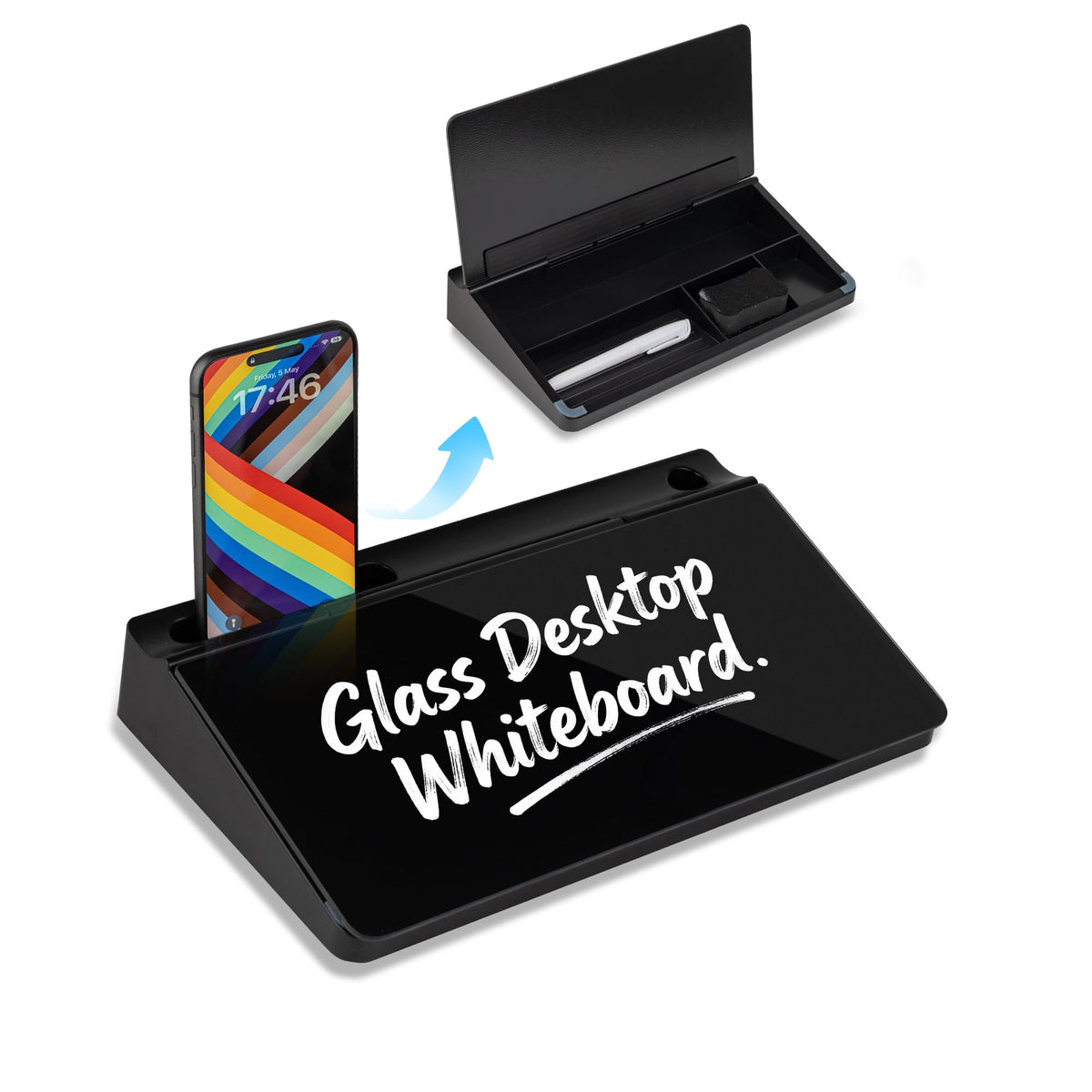 Glass Desktop Whiteboard, 15.8×7" Basic Black