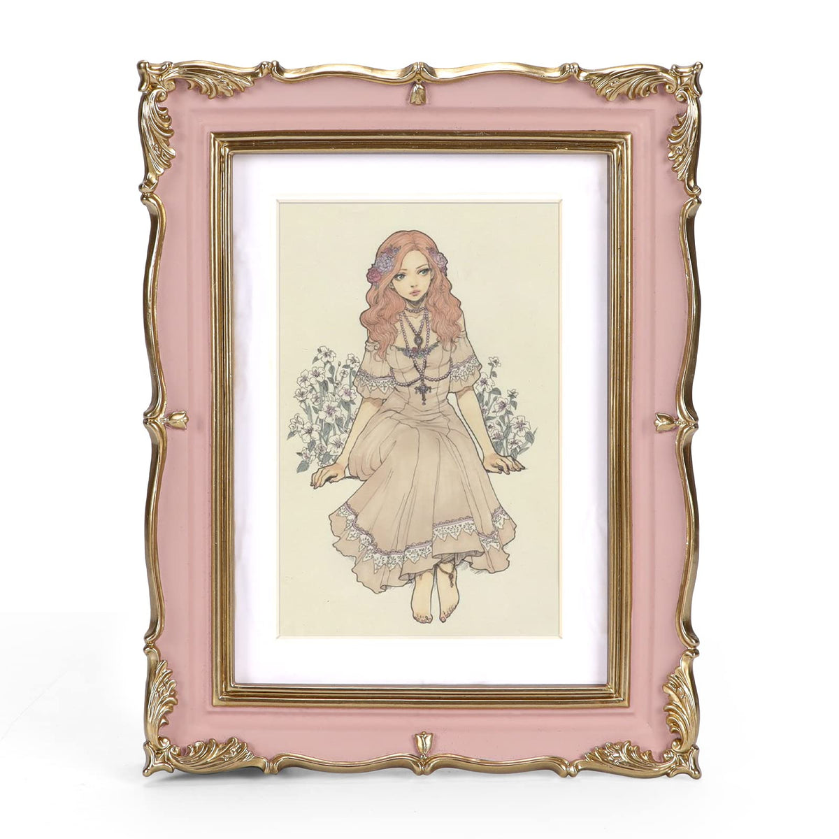 PHAREGE Vintage Picture Frame with Mat for 5x7 Photo, Retro Green Gold