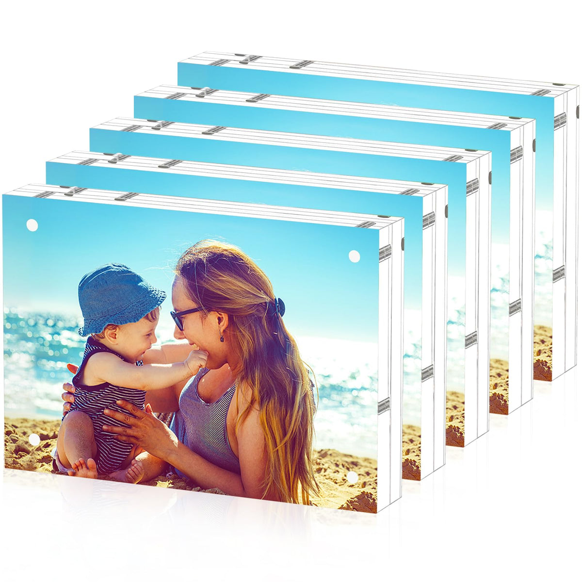 HELPLEX Acrylic Frames, 2 Pack 5x7, 24mm Thicker Frameless Clear Picture Frame, Double Sided Magnetic, Free Standing Desktop Display