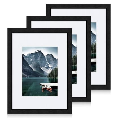 Hongkee 12x12 White Picture Frames Set of 3, Real Glass, Wood Frame,Mat 8x8