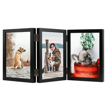 TOFOREVO 3 5x7 Picture Frame Black Triple Wooden Hinged Photo Frame