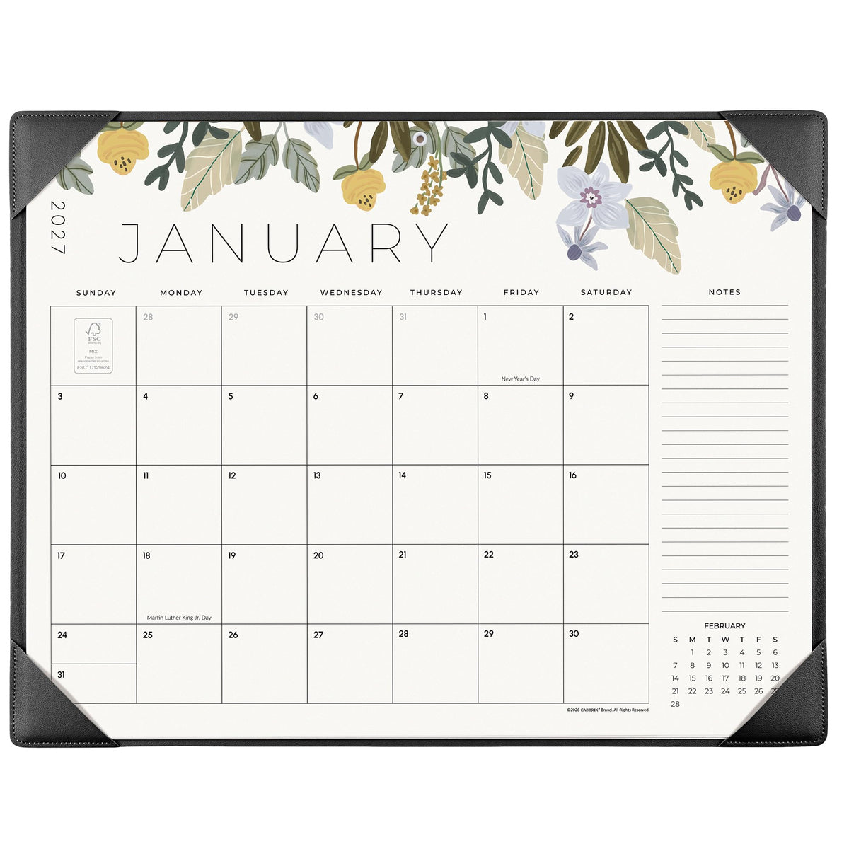 Desk Calendar 2027 with Desktop Mat, Cabbrix Large Desk Pad Calendar 22 x 17 Inch 18 Months Runs From January 2027 to June 2028, Floral Design Calendar 2027 for Home School and Office (Green)