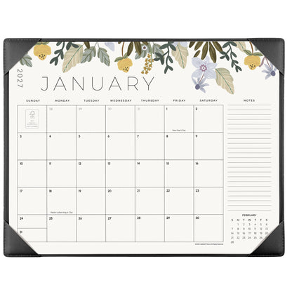 Desk Calendar 2027 with Desktop Mat, Cabbrix Large Desk Pad Calendar 22 x 17 Inch 18 Months Runs From January 2027 to June 2028, Floral Design Calendar 2027 for Home School and Office (Green)