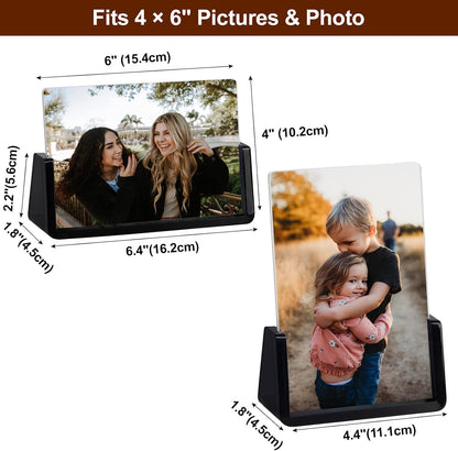Boxalls 2 Pack Acrylic Picture Frames 4x6 with Translucent Black Base Stand, Frameless Photo Frame for Tabletop or Desktop Display (Horizontal + Vertical)
