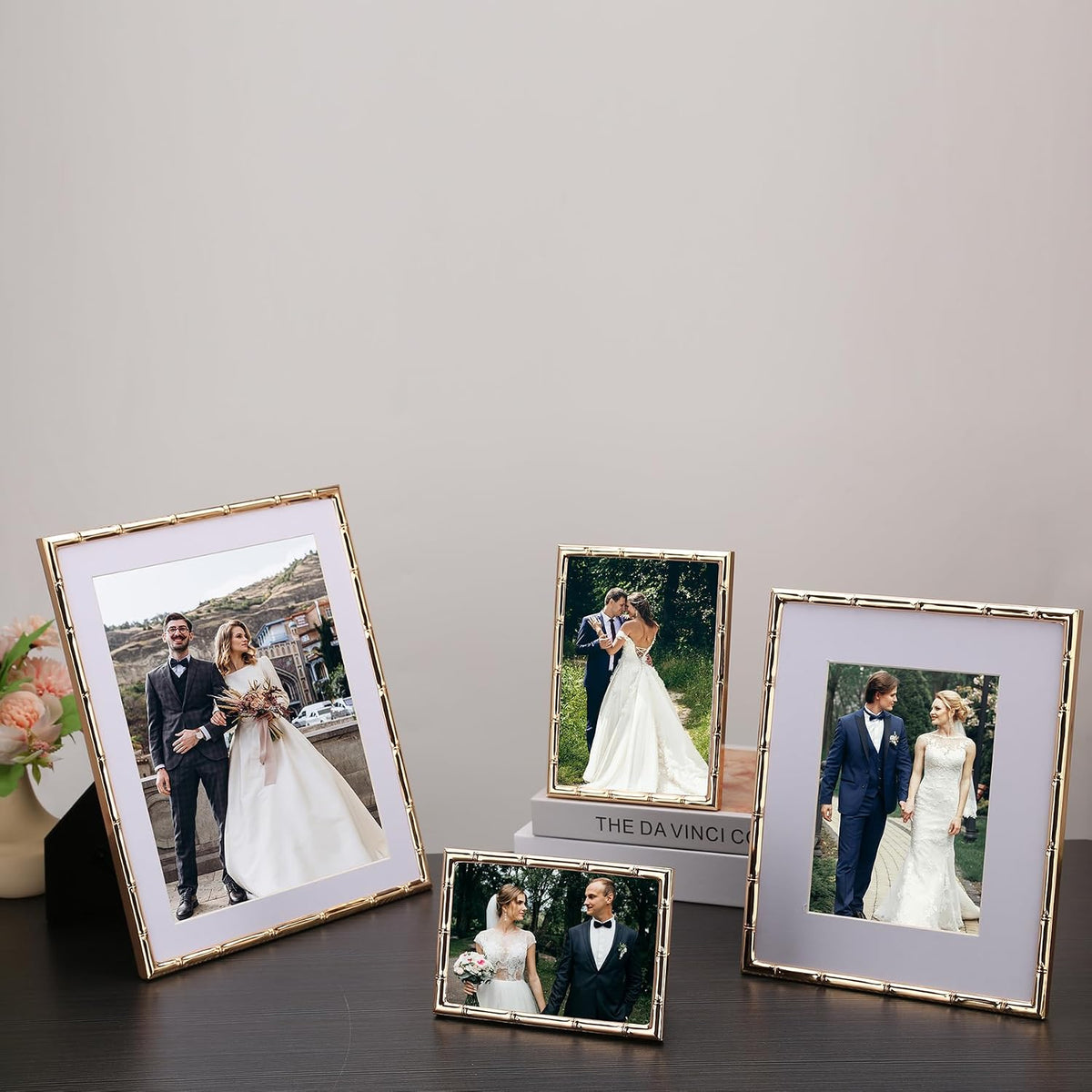 6x8''Bamboo Detail Dark Gold Metal Picture Frame 2pack,With Acid Frame Mount for 4x6'',Elegant Gold Plated Baby Nurse Photo Frames 6x8''With Soft Touch Velvet Backing for Desktop and Wall Décor