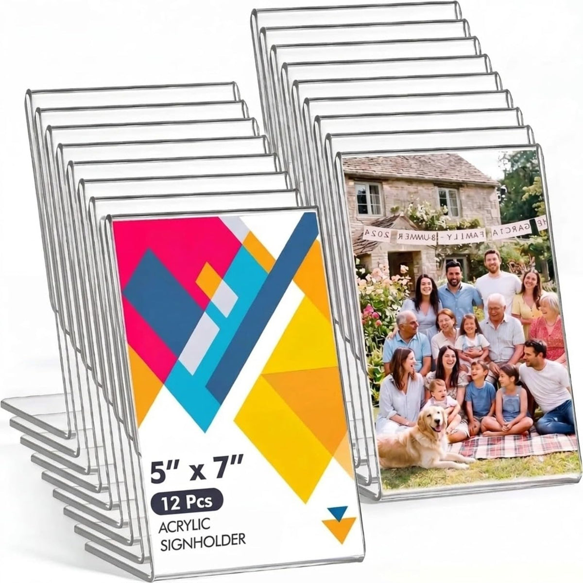Ctosree 12 Pcs Acrylic L Shape Slant Desktop Photo Frame, 2.5 x 3.5 Inch