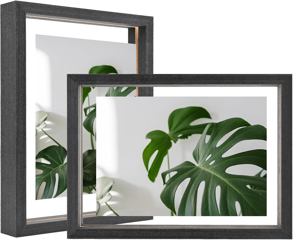 Egofine 5x7 Floating Frames Set of 2, Double Plexiglass Picture Frame, Made of Solid Wood Display Any Size Photo up to 5x7, Wall Mount or Tabletop Standing, Natural Wood