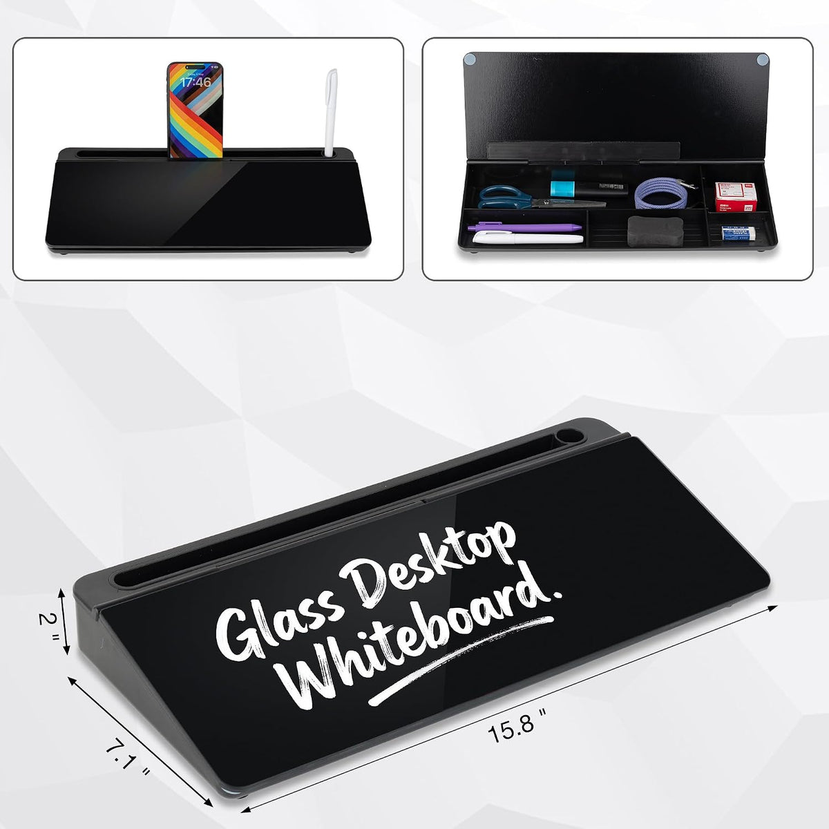 Glass Desktop Whiteboard, 15.8×7" Basic Black