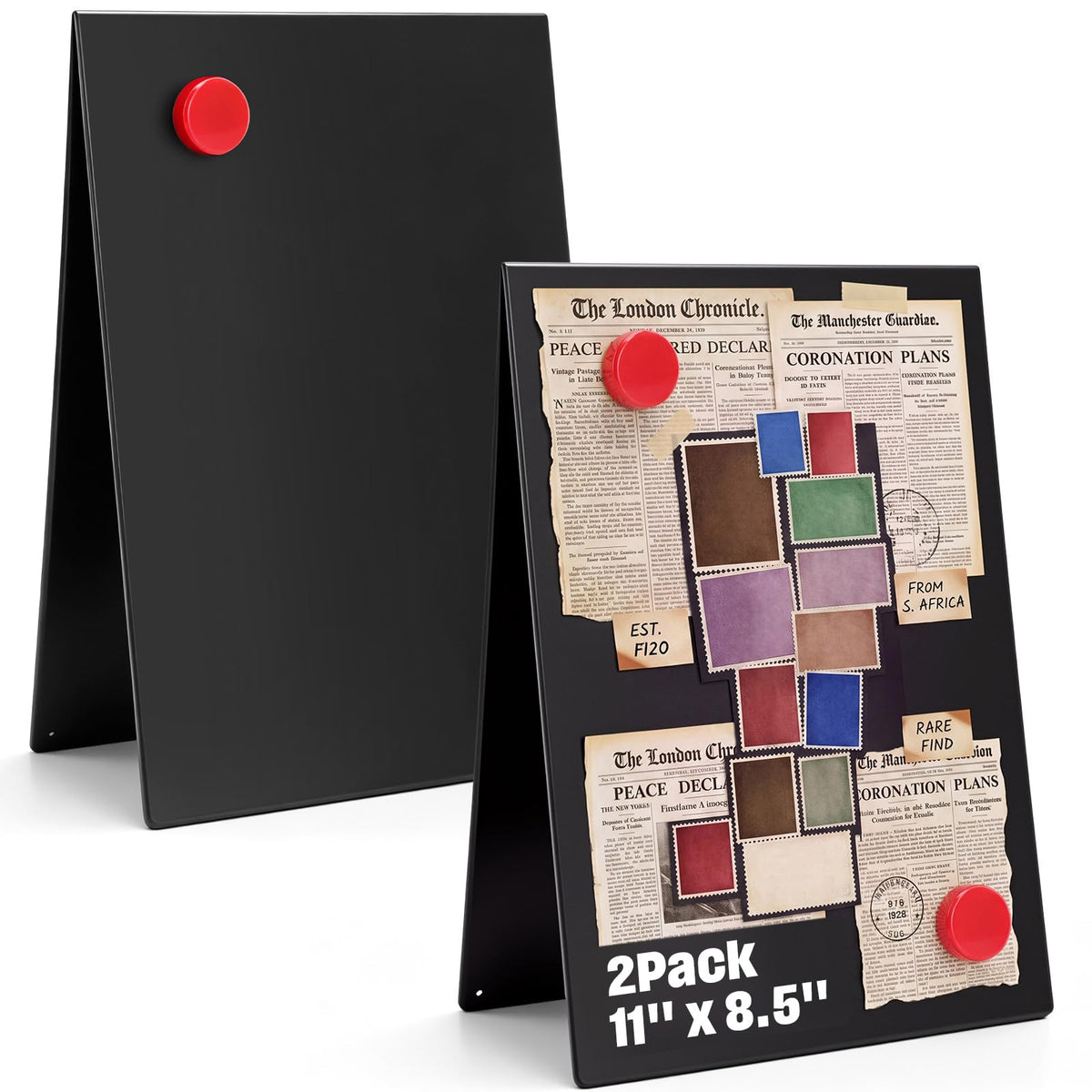 Fainne 2 Pack 11 x 8.5 Inch Metal Magnetic Board with Stand, Double-Sided