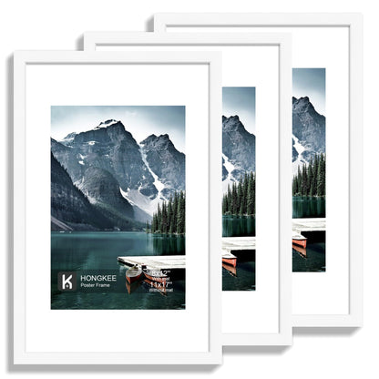 Hongkee 12x12 White Picture Frames Set of 3, Real Glass, Wood Frame,Mat 8x8