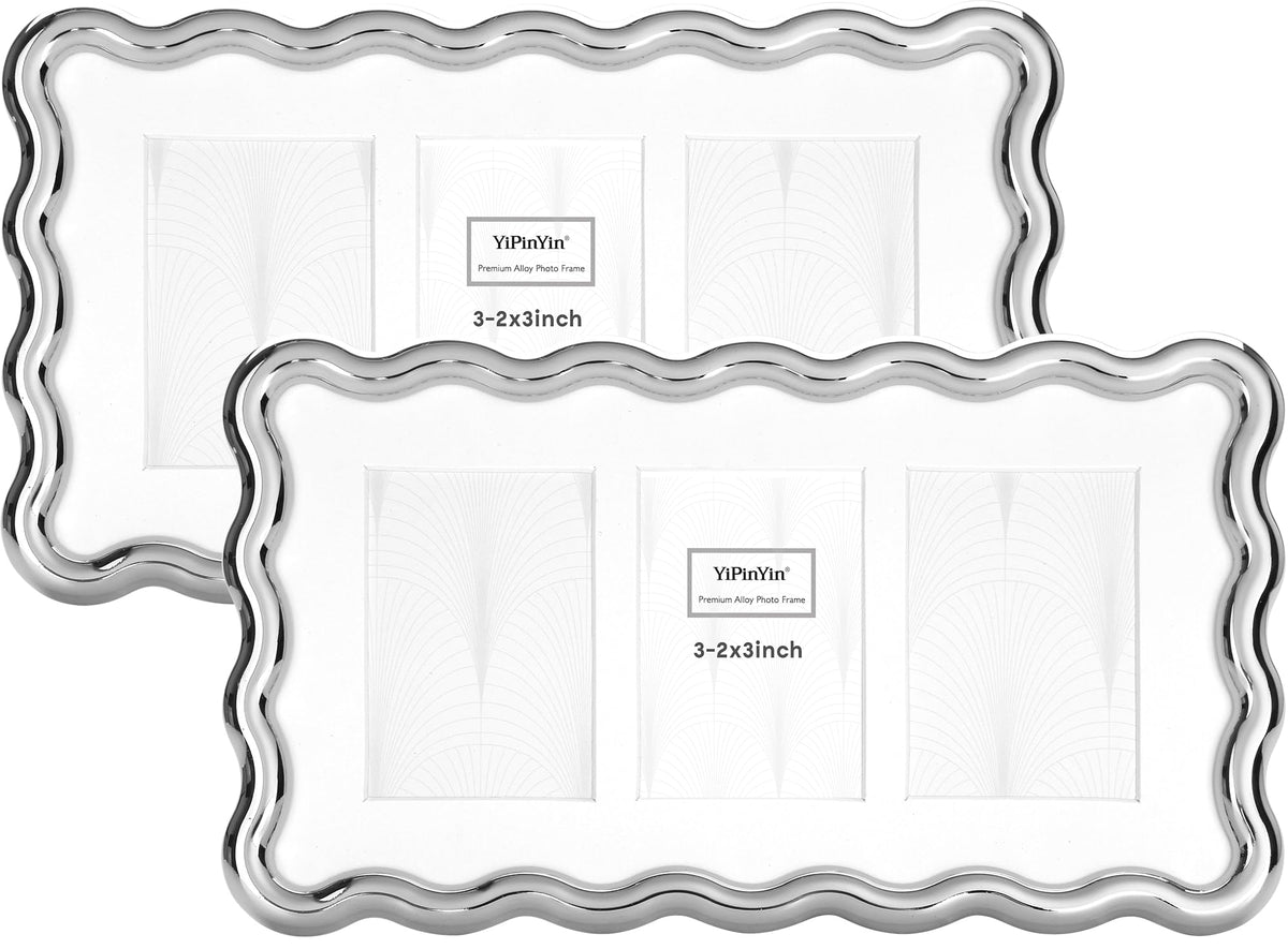 YiPinYin 4x6‘’ Gold Picture Frames Set of 2,High-End Heavy Duty Zinc Alloy Photo Frames with Wave Design,Velvet Backing, Dual Use for Desktop Display & Wall Hanging