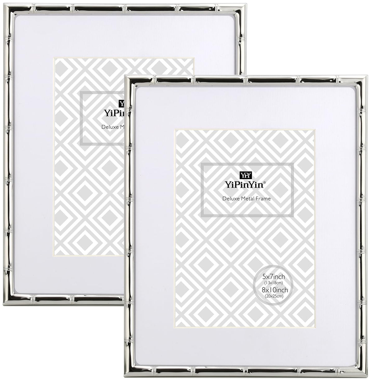 4x6'' Bamboo Detail Double Photo Frames,Silver 6x4'' Double Metal Picture Frames,Elegant Silver Plated Photo Frames 4 x 6'' With Soft Touch Velvet Backing and Real Glass for Desktop and Shelf Decor