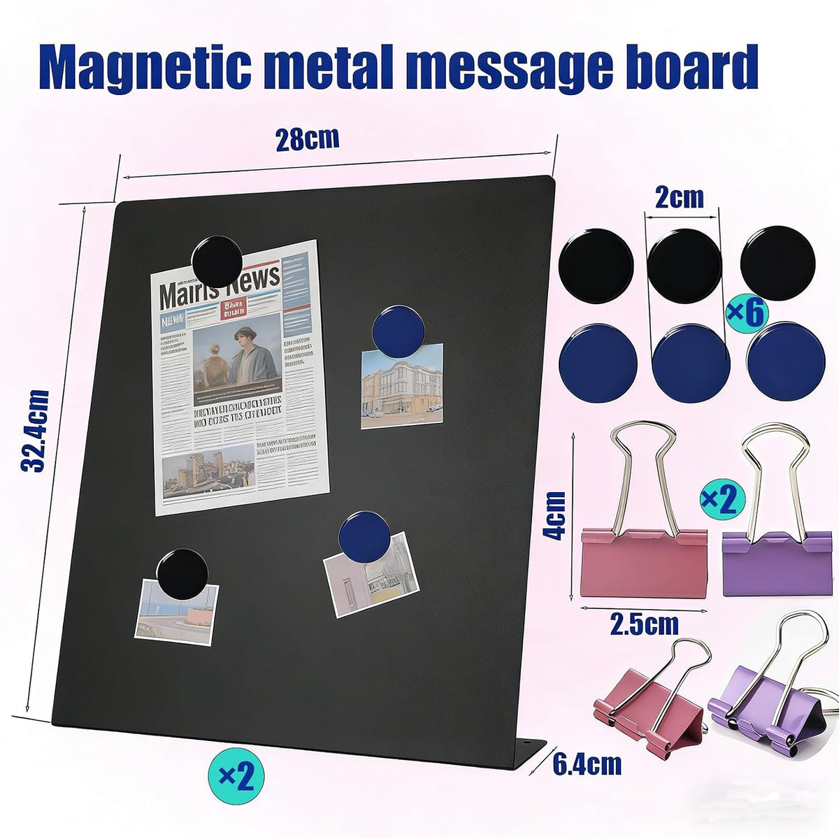 2‑Pack Magnetic Bulletin Board, Metal Stand for Photos Memos Home Office