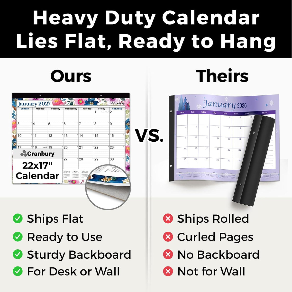 CRANBURY 2026-2027 Desk Calendar 22x17, 18-Month Monthly Planner