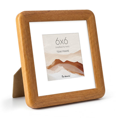 6x6 Picture Frame, USA-Sourced Walnut Wood Photo Frame with Tempered Glass, Handcrafted Rustic Farmhouse Frame for Wall & Tabletop Display, Matted to 4x4