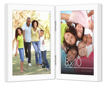 Americanflat Hinged 8x10 Picture Frame with Shatter-Resistant Glass - Double Picture Frames with Engineered Wood - Signature Collection - Photo Frame for Tabletop Display - Black