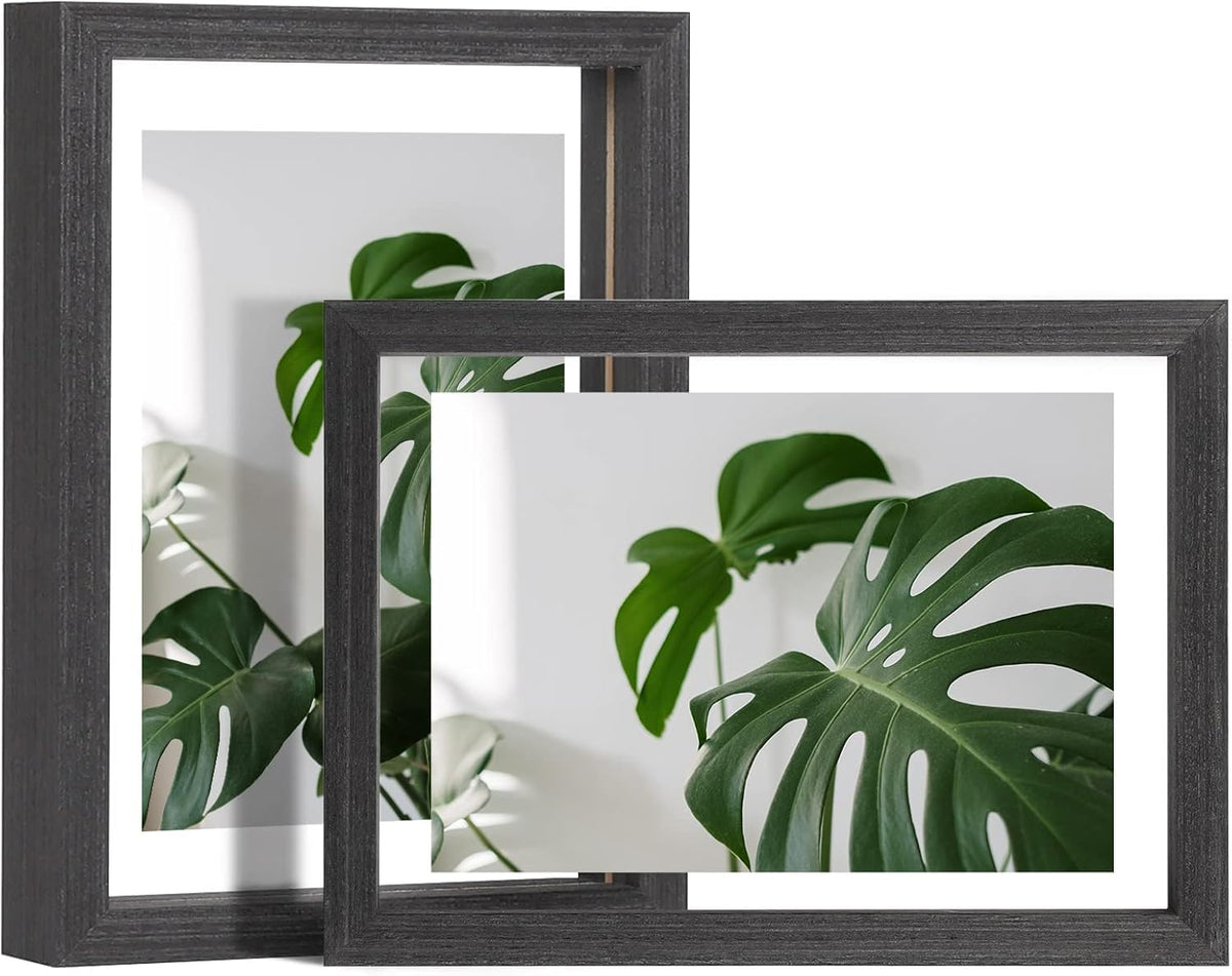 Egofine 5x7 Floating Frames Set of 2, Double Plexiglass Picture Frame, Made of Solid Wood Display Any Size Photo up to 5x7, Wall Mount or Tabletop Standing, Natural Wood