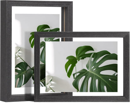 Egofine 5x7 Floating Frames Set of 2, Double Plexiglass Picture Frame, Made of Solid Wood Display Any Size Photo up to 5x7, Wall Mount or Tabletop Standing, Natural Wood