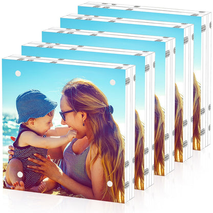 HELPLEX Acrylic Frames, 2 Pack 5x7, 24mm Thicker Frameless Clear Picture Frame, Double Sided Magnetic, Free Standing Desktop Display