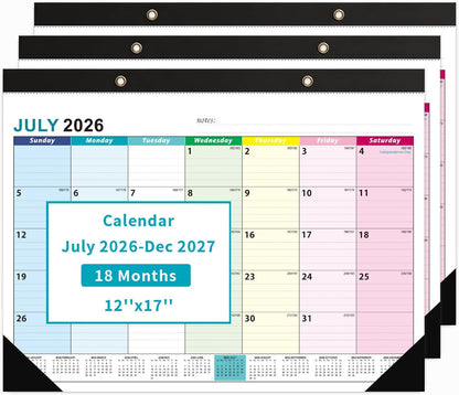 COMIX Desk Calendar 2026-2027, 17" x 12" Monthly Desktop Planner Pad with Frosted Cover, 18 Months July 2026 to December 2027, Thick 120 GSM Paper for Office School Home