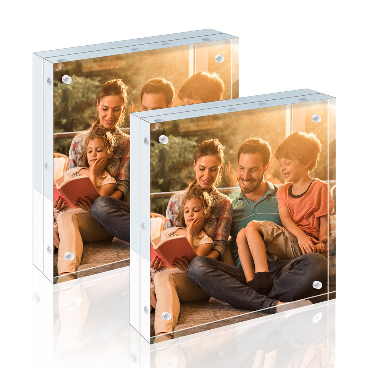 Egofine 4x6 Acrylic Frames 6 Pack, 20mm Thicker Frameless Clear Picture Frames, Double Sided Magnetic Picture Frames, Free Standing Desktop Display