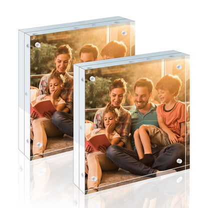 Egofine 4x6 Acrylic Frames 6 Pack, 20mm Thicker Frameless Clear Picture Frames, Double Sided Magnetic Picture Frames, Free Standing Desktop Display