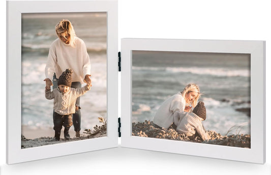 5x7 Vertical Horizontal Double Picture Frame, White Modern Wood Frame