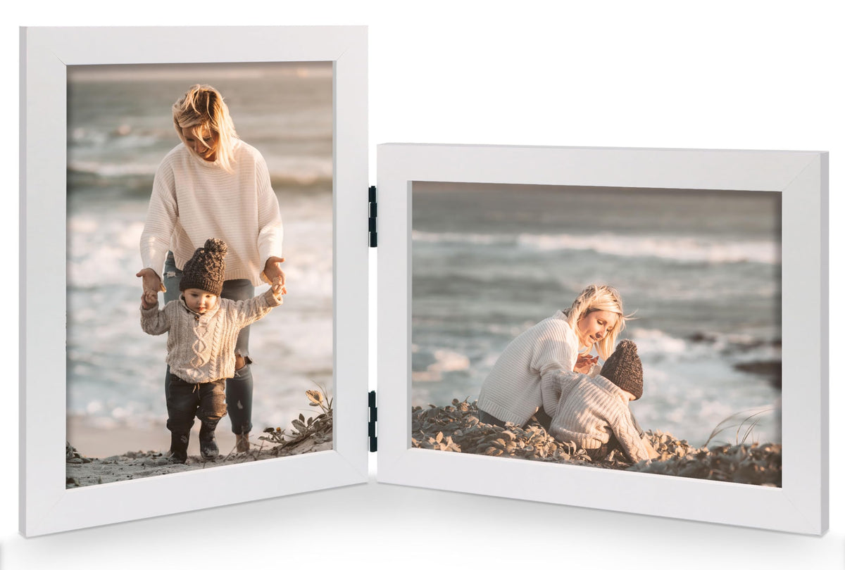 5x7 Vertical Horizontal Double Picture Frame, White Modern Wood Frame