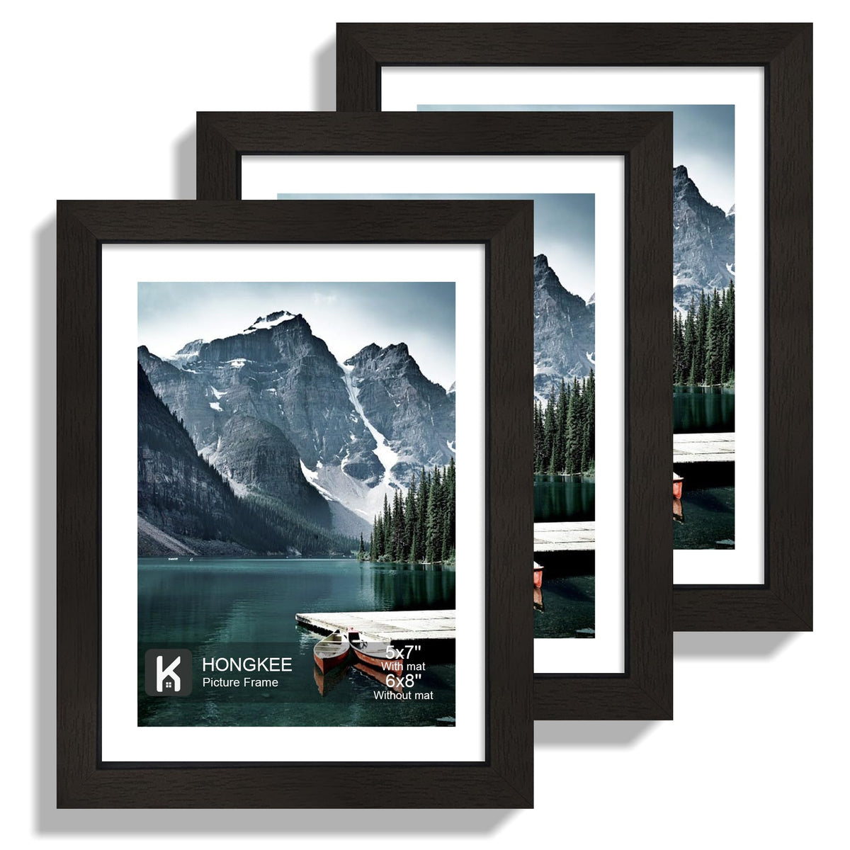 Hongkee 12x12 White Picture Frames Set of 3, Real Glass, Wood Frame,Mat 8x8