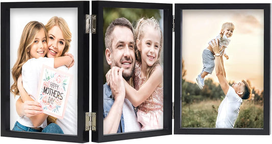 WUTL 3 Picture Frame Triple Collage 5x7 Frames with Real Glass Black