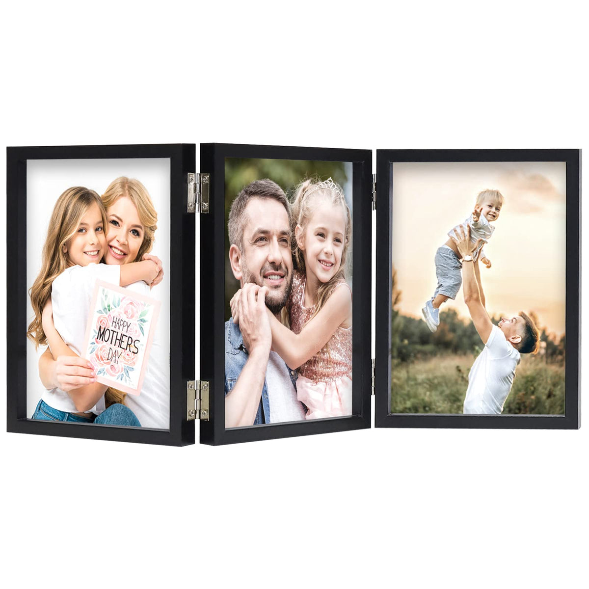 WUTL 3 Picture Frame Triple Collage 5x7 Frames with Real Glass Black