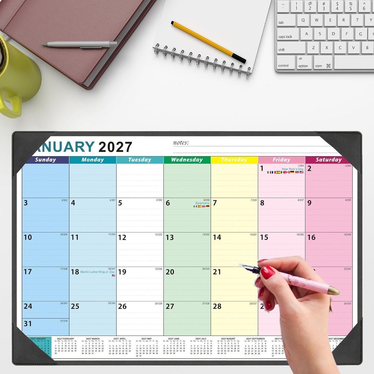 Large Desk Calendar 2027-2028 17'' X 22'' with Desktop Mat18 Months