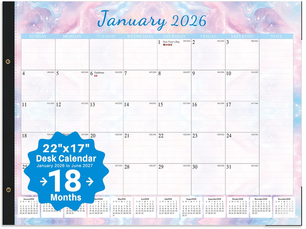 Desk calendar 2026-2027 22"x17" Desk Top Calendar with plastic cover