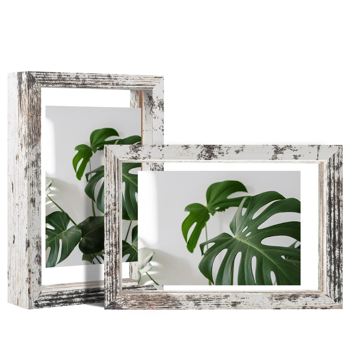 Egofine 5x7 Floating Frames Set of 2, Double Plexiglass Picture Frame, Made of Solid Wood Display Any Size Photo up to 5x7, Wall Mount or Tabletop Standing, Natural Wood