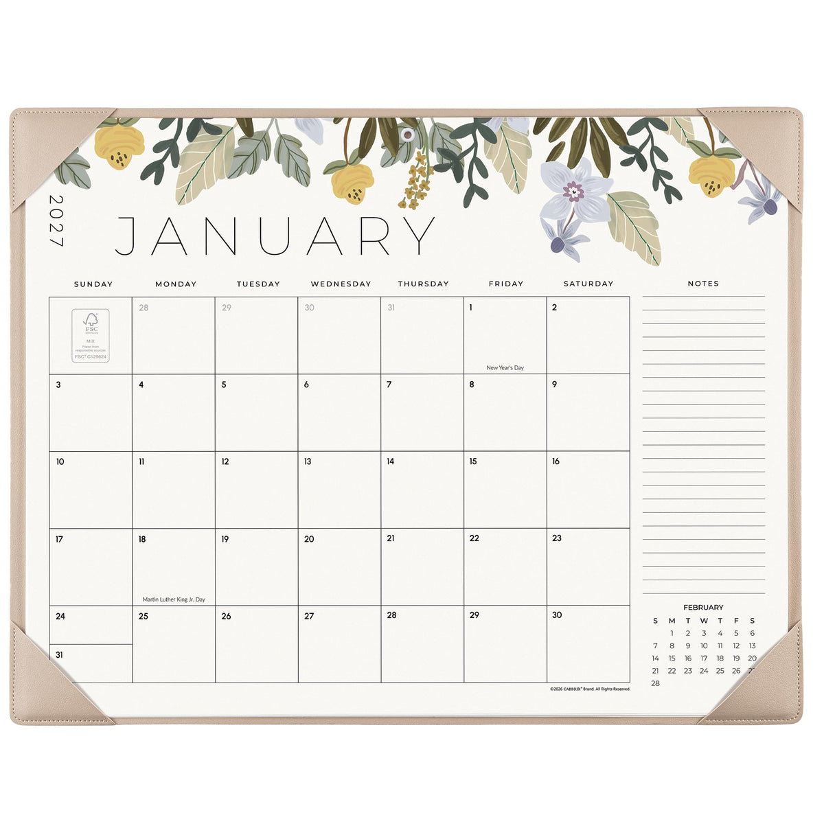 Desk Calendar 2027 with Desktop Mat, Cabbrix Large Desk Pad Calendar 22 x 17 Inch 18 Months Runs From January 2027 to June 2028, Floral Design Calendar 2027 for Home School and Office (Green)