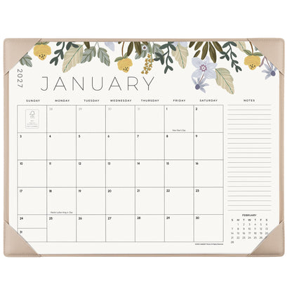 Desk Calendar 2027 with Desktop Mat, Cabbrix Large Desk Pad Calendar 22 x 17 Inch 18 Months Runs From January 2027 to June 2028, Floral Design Calendar 2027 for Home School and Office (Green)