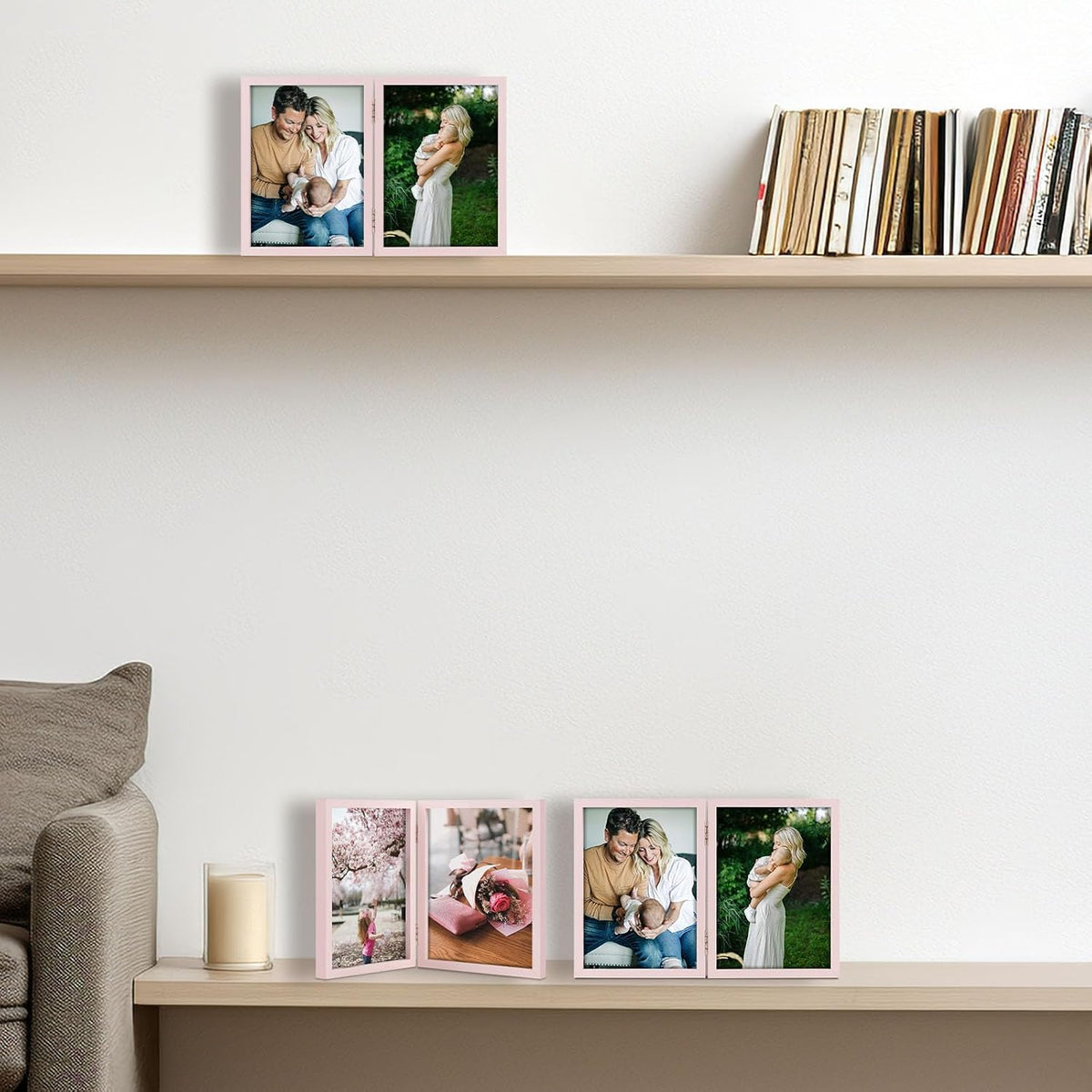 5x7 Double Picture Frame Tabletop Display for Photos Pink