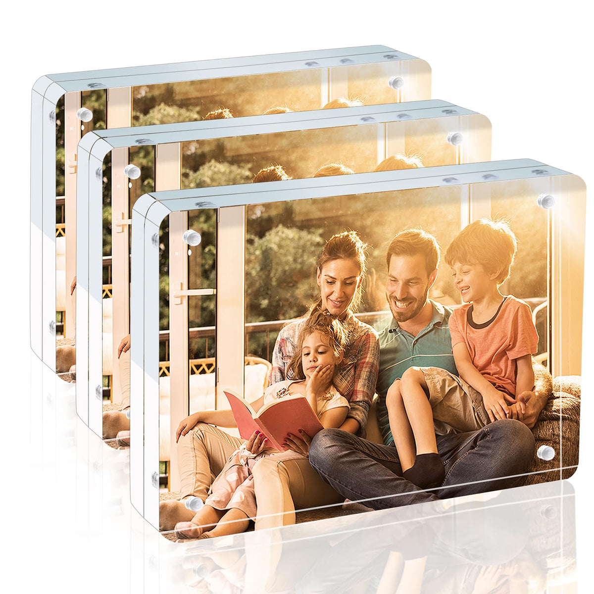 Egofine 4x6 Acrylic Frames 6 Pack, 20mm Thicker Frameless Clear Picture Frames, Double Sided Magnetic Picture Frames, Free Standing Desktop Display