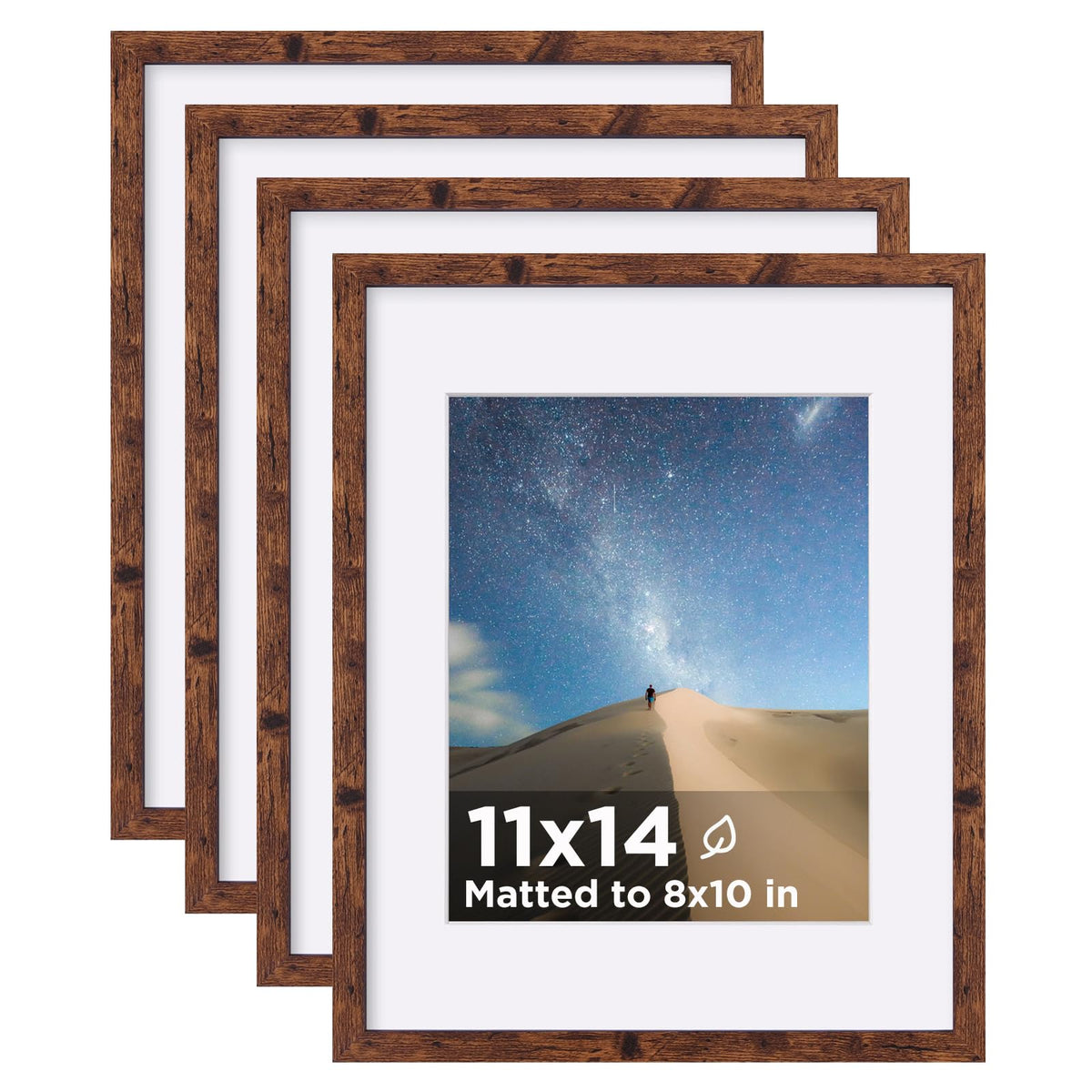 KINLINK 5x7 Picture Frames, Mix Color Photo Frames with Plexiglass for Picture 4x6 with Mat or 5x7 without Mat, Composite Wood Picture Frames for Table Top and Wall Mounting, Set of 4