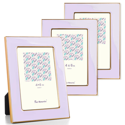 Fun Memories 4x6 Enamel Picture Frame with HD-Tempered Glass, Gold Metal Edge with Easel, Vertical & Horizontal Display, Wall and Tabletop Display Family Photo Gallery (White Enamel,1P)