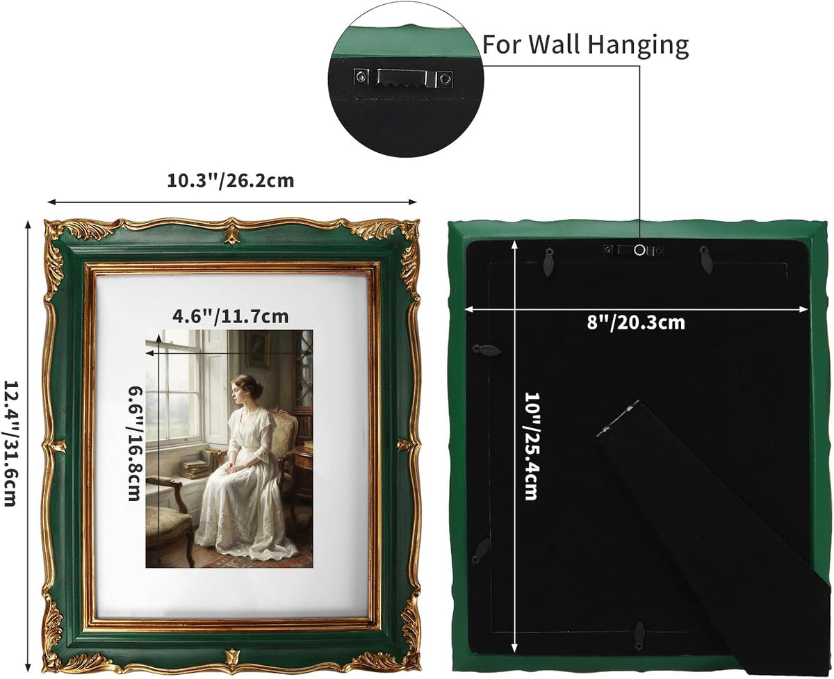 PHAREGE Vintage Picture Frame with Mat for 5x7 Photo, Retro Green Gold