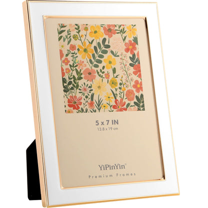 YiPinYin 5x7''Jasper Green Enamel Picture Frames with Gold-Plated Metal Frame Design,HD-Real Glass & Velvet Back,for Countertop,Tabletop Display,Bookshelf,Wall Décor